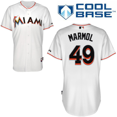 Carlos Marmol #49 MLB Jersey-Miami Marlins Men's Authentic Home White Cool Base Baseball Jersey